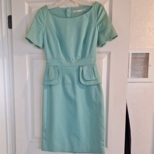 Karen Millen Turquoise Sheath Midi Dress Short Sleeve Bateau Neckline